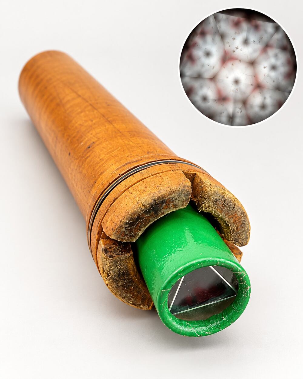 Vintage Wood Kaleidoscope 9 Inch Handheld Optical Toy Retro Collectible Decor
